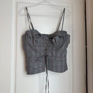 By Anthropologie Plaid Lace Corset Top NWT